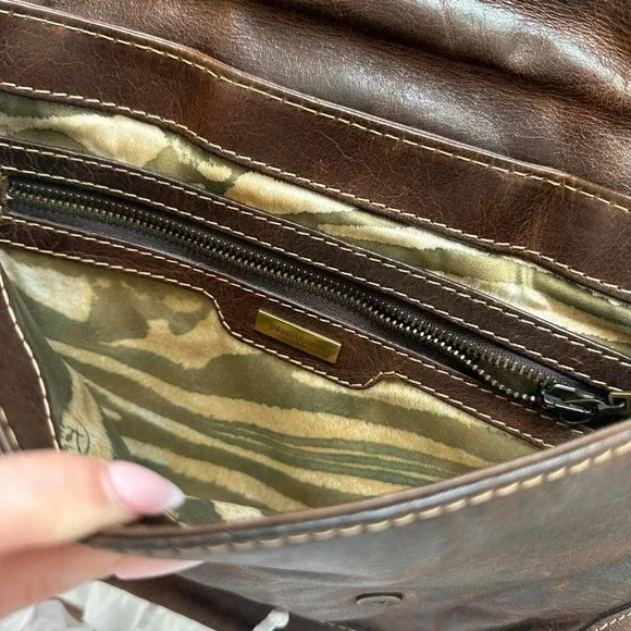 ROBERTO CAVALLI Brown Western Glam Leather Boho Turquoise Studded Structured Bag - Picture 7 of 8